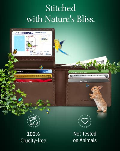 Image of Vegan Leather Bifold Wallets For Men - Cruelty Free Non Leather Mens Wallet With ID Window RFID Gifts For Him