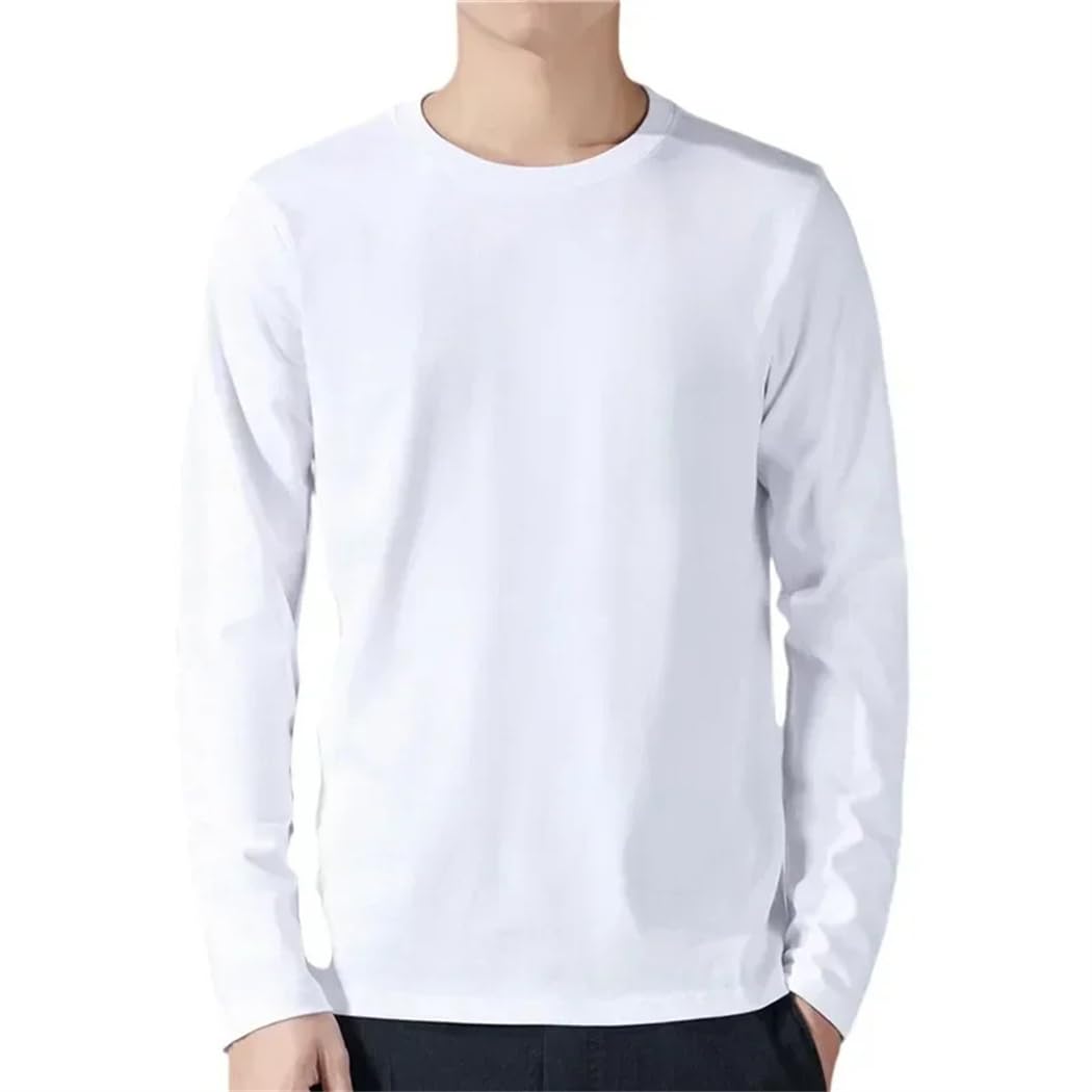 Camiseta de manga larga de algodón para hombre, color liso, cuello redondo, casual, camiseta básica para uso diario