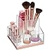 mDesign Plastic Makeup Storage Organizer with 6 Sections for Bathroom Countertops, Vanities to Hold Cosmetic Brushes, Lip Pencils, Gloss, Eye Shadow Palettes, Foundation Pens - Clear/Rose Gold