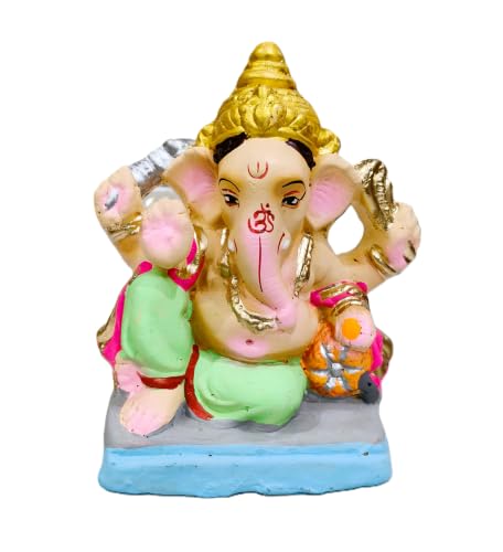 Image of Bossify 100% Eco-Friendly Clay Ganesh Idol Ganesh Ji Murti for Visarjan 4.5 Inches | Shadu Mati Ganesh Murti | Clay Ganpati Idol for Home | Ganpati for Ganesh Chaturthi | Home Decor