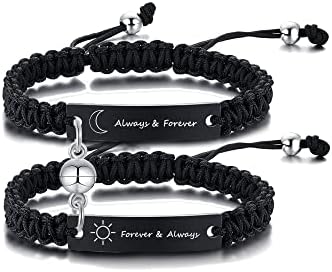 MEALGUET Forever and Always Couple Bracelet : Handmade Braided Rope Macrame ID Bracelet for Lover Personalized Engraved His and Hers Bracelet for Men Women,Husband/Wife
