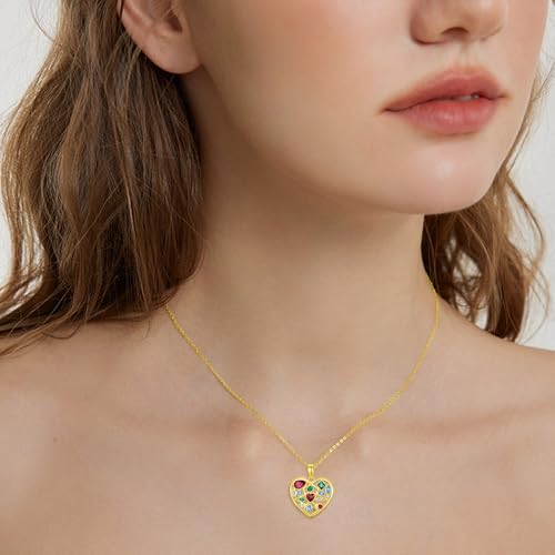 Gemstone Necklaces for Women 14K Yellow Gold Plated Silver Colorful Pendant Necklace Multicolor Cubic Zirconia Heart Pearshaped Jewelry for Mother Wife Daughter2