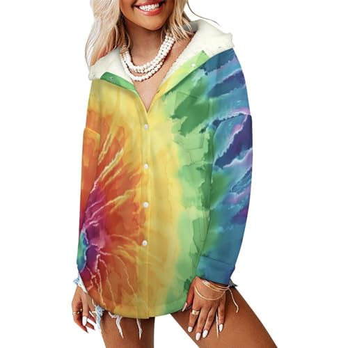 Manteaux polaire femme tie-dye avec capuche veste oversize