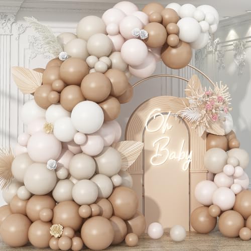 Ghirlanda di palloncini beige, neutro, in stile bohémien, colore bianco, a doppio strato, colore bianco opaco, per baby shower, compleanno, matrimonio, fidanzamento, addio al nudo, laurea, decorazione