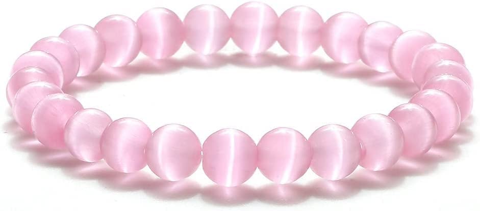 Bracelet cristal oeil de chat rose élastique contre le stress et l'inconfort au poignet