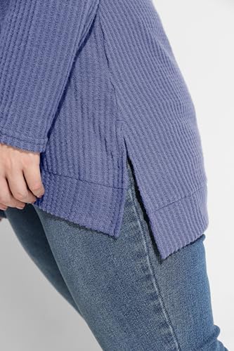 Image of RITERA Plus Size Women Sweaters Waffle Knit Pullover Top Long Sleeve Casual Crewneck Shirt Loose Split Hem Fall Winter Blouse