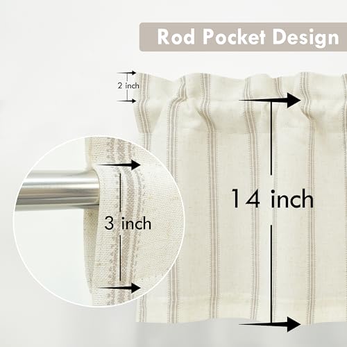 DriftAway Farmhouse Linen Lined Valance 2 Layer Thermal Insulated Room Darkening Blackout Window Valances Rod Pocket Vertical Striped Kitchen Valance for Bathroom Single 52 x 14 Inch Camel Beige - Thumbnail 4