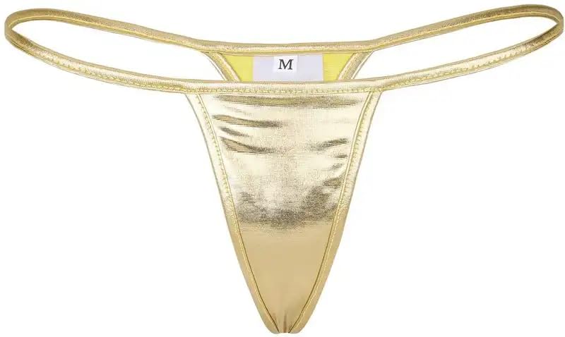 Women's Shiny Metallic Leather Low Rise Mini G-String Bikini-image-45