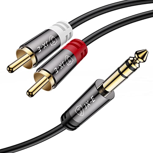 JX-E RCA to 1/4 inch Audio Cable, Heavy Duty 6.35mm 1/4 inch Male TRS to 2 RCA Male Stereo Audio Y Splitter Cable, Gold Plated Copper Shell, 9 Feet