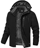 RBYEKP Mens Skiing Jacket with Liner Warm Fleeced Thick Snow Winter Coats for Men with Hood Waterproof Outdoor Hardshell Jacket Zip Pockets Black M