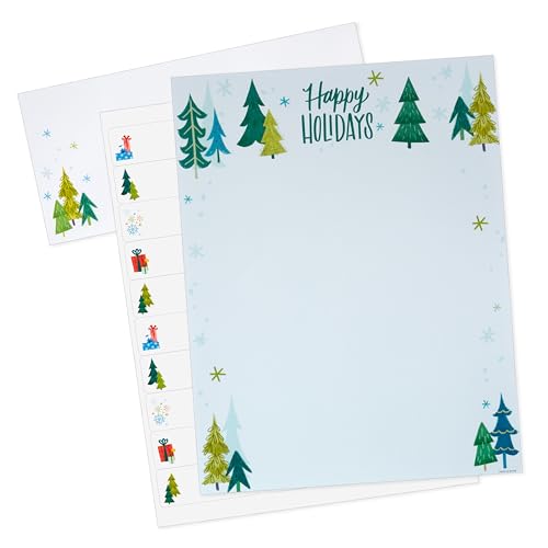 Papier à en-tête arbres d'hiver Hallmark pour écrire vos lettres de vœux en famille