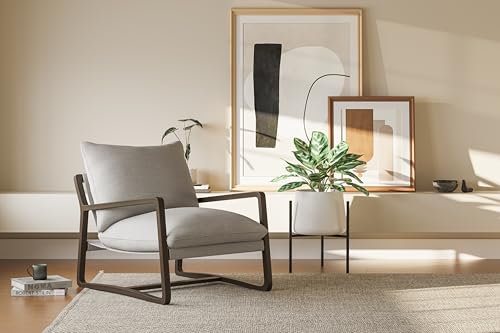 Sillón Curvado Madera Natural Tela Neutra miniatura 2