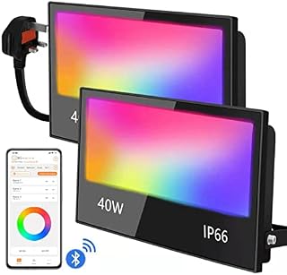 Mobri LED Floodlight Outdoor 40W 4000LM, Bluetooth Flood Lights with APP Control, RGB Colour Changing - Warm White -Timing - Scene, IP66 Waterproof, UK 3-Plug,2 Pack