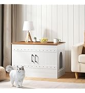 MAHANCRIS Cat Litter Box Enclosure, Hidden Litter Box Furniture with 2 Entrances, Wooden Cat Wash...