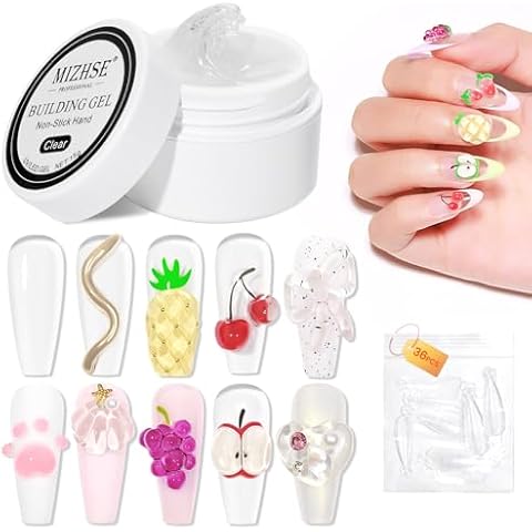 MIZHSE Solid Builder Gel for Nails, Non-Sticky Hard Gel Sculpting Gel, 3D Gel Nail Art Building Gel Carving Gel Modeling Gel Nail Extension Soak Off UV/LED Nail Art Salon Home DIY 15 g Clear Cover