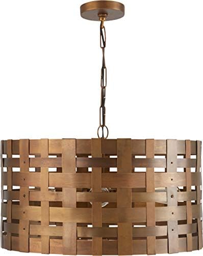 Capital Lighting 330441PA Alta Industrial Woven Metal Drum Pendant, 4-Light 240 Total Watts, 14" H x 22" W, Patinaed Brass