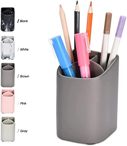 Z Z Toothbrush Holder, Pen Stationery Holder, Countertop Cup Organizer Razor Makeup Brush Holder for Bathroom, Dressertop, School, Office, Adults and Kids, Grey, Brown, 2.9 x 2.9 x 4.5 inches