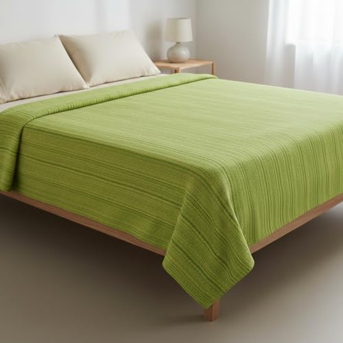 Image of THARUNSHA ELITE 100% Natural Pure Cotton All Weather Blanket /Solapur Bedsheet /Top Sheet /AC Comforter Elegant Design- Single Size 60 inches x 90 inches (Green)