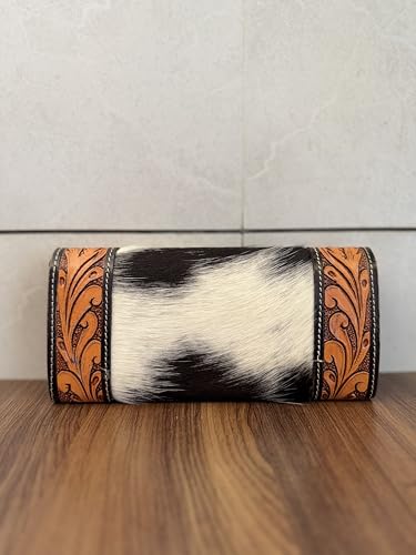 Women Long Leather Wallet with Hand Tooled Carving Fashion Stylish Cash Holder Gift For Him (Brown-5)2