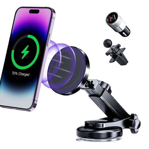 for MagSafe Car Mount Charger, Wireless Car Charger for iPhone 16/15/14/13/12 Pro Max, Mag-Safe Case, Magnetic Car Phone Holder Mount Fast Charging for Dashboard/Air Vent/Windshield