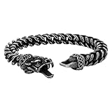 LCTrusttmor Gahna Viking Dragon Bracelet for Men, Stainless Steel Cuban Link Chain, Punk Norse Vintage Jewelry Gifts for Him Husband, Black Color Polished 8 Inches