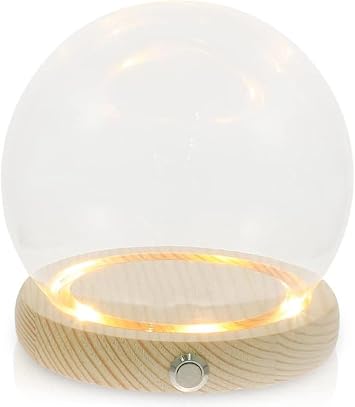 Glass Cloche Bell Jar,Tabletop Display Case,1 Set Glass Cover Cloche Dome with Base Glass Cloche Light up Display Stand Dome Bell Jar Clear Glass Display Globe Glass ClockWood Color,28cm