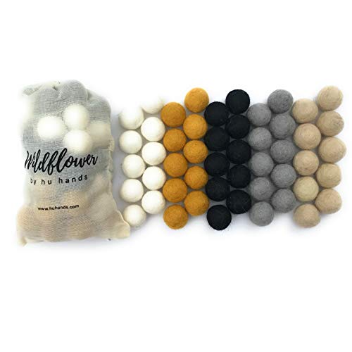 Wildflower by Hu Hands Midnight Glam Wool Felt Balls | 50 Pom Poms for Crafts, Garland, Felting | Black, Gold, Silver | .8 - 1 Inch Pompoms Hand Felted in Nepal | 100% Wool | Muslin Bag Included