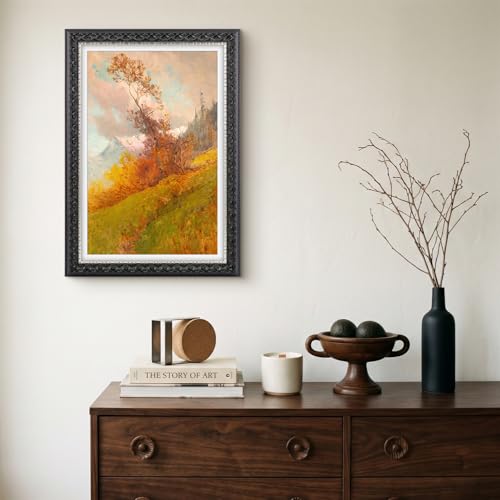 Image of Golden State Art, 12X18 Ornate Finish Photo Frame With White Mat for 11X17 Picture & Real Glass, Color: Black With Silver & Burgundy