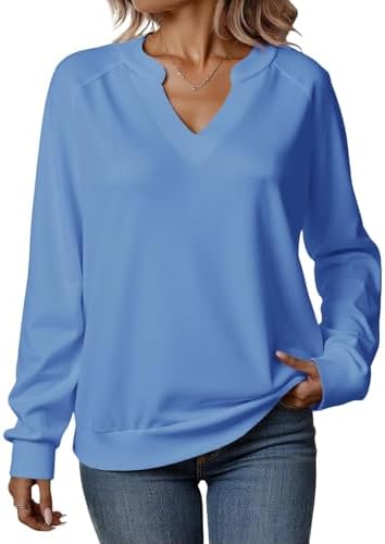 Tankaneo Damen Pullover V-Ausschnitt Sweatshirt Langarmshirt | Langarm,Elegant,Einfarbig,Leicht,Bequeme,Casual,Herbst,Winter,Pulli,Schicker,Women