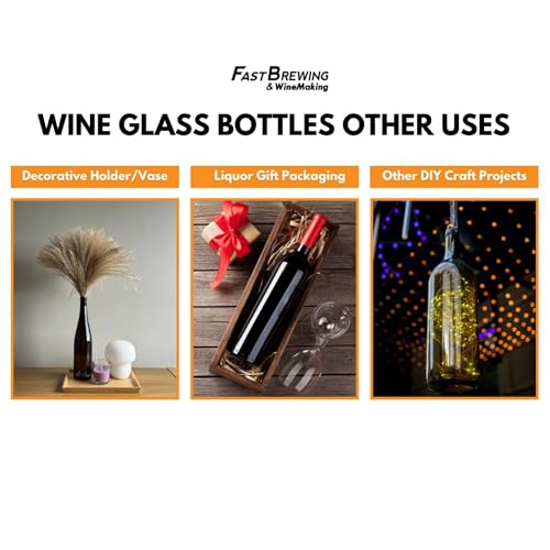 FastRack 750 ml Clear Bordeaux Wine Bottles (Pack of 6) with 12 Black PLASTIC caps | W5 Flint Flat-Bottomed Glass Bottles Ideal for Wine Making and Storage