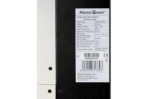 Master Power UM-V5 Hybrid-Wechselrichter, 4000 W, 24 V, MPPT 120 A, bis zu 5.000 W, mit Doppelausgang für intelligentes Lademanagement + WLAN