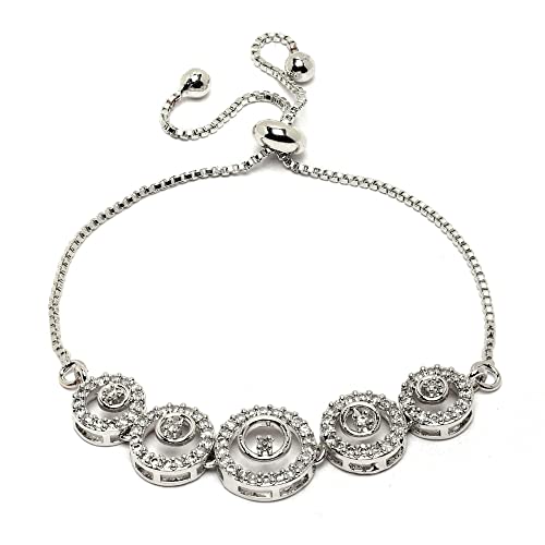 Image of ZENEME Set of 2 Rhodium-Plated Silver Toned American Diamond Bracelet Combo for Women & Girls Adjustable Designer CZ Tennis Bracelets