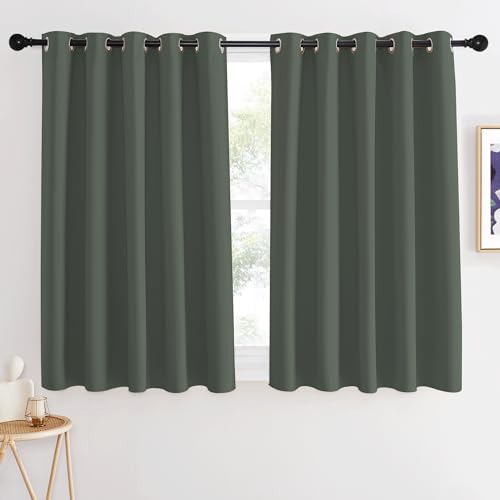 NICETOWN Blackout Kids Room Curtain 54 inch Length, Thermal Insulated Grommet Window Treatment Sound Reducing Room Darkening for Bedroom, Dark Mallard, 1 Panel, W66 x L54