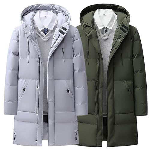 Image of JEShifangjiusu 2 Pack Mens Lightweight Puffer Jacket Down Warm Hooded Outer Garment Cold Down Comfort Coat, Grey-green, 8XL