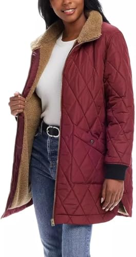 Stay Cozy and Stylish with the Weatherproof Vintage Women's Red Sherpa Lined Quilted Coat in Large - Image 2