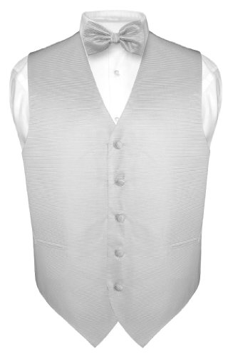 Men's Dress Vest & BOWTie Burgundy Red Woven BOW Tie Horizontal Stripe Set