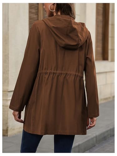 MakeMeChic Women's Double Breasted Long Sleeve Hooded Jackets Drawstring Outerwear Jacket with Pockets2