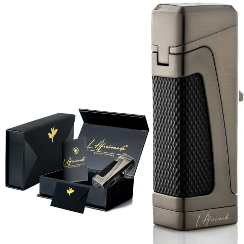 L Áficionado Trinitá Luxus Jetflame Feuerzeug | Feuerzeug Geschenk für Männer | Sturmfeuerzeug Nachfüllbar | Edles Geschenkbox | Lebenslanger Support (Satin Black)