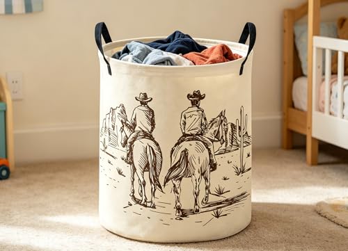Image of ESSME Kids Laundry Basket,Cow boy Hamper Collapsible Canvas Waterproof Storage Bin for Boys, Cute Hamper,Gift Baskets(Cow boy)