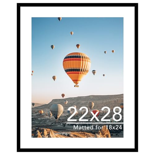Image of JCJMY 22x28 Picture Frame with 18x24 Mat, Display Photo 18x24 with Mat or 22 x 28 Without Mat, Wall Hanging Large 22 by 28 Poster Frame with Plexiglass, Black
