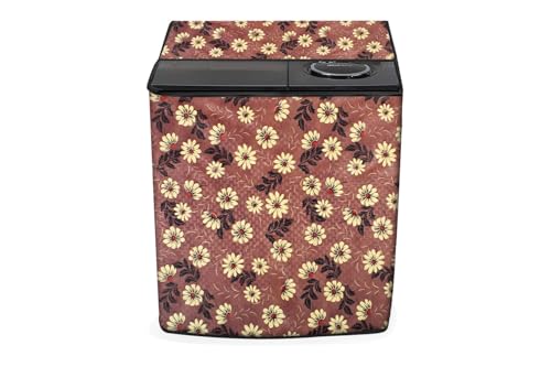 Image of Stylista PVC Washing Machine Cover Compatible for GODREJ 7KG Semi-Automatic Top Loading WSAXIS 70 5.0 SN2 T BR, Sprig Pattern Brick