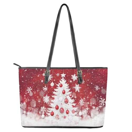 Image of Coldinair Christmas Leather Tote Bag for Women with Zipper Large Shoulder Tote Bag Shopping Casual Travel Bag Handbag Purse