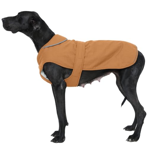 Kuoser Canvas Dog Coat, Warm Dog Jacket Reflective Fleece Pet Cold Weather Coat, Warm Doggie Clothes Waterproof Winter Vest with Zipper Leash Hole for Small Medium Large Dogs, Brown 3XL XXX-