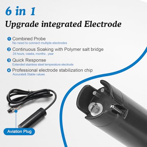 Hydroponic ppm pH Monitor, WiFi 6 in 1 pH EC Meter for Hydroponics Growing System,Continuous Monitoring pH PPM EC CF Humidity Temp of DWC Grow System Water Reservoir Tank Aeroponic Garden Aquarium
