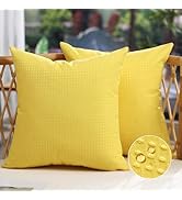 DFXSZ Outdoor Pillow Covers 18X18 Inch Set of 2 Yellow Waffle Textured Pillow Covers Summer Pillo...