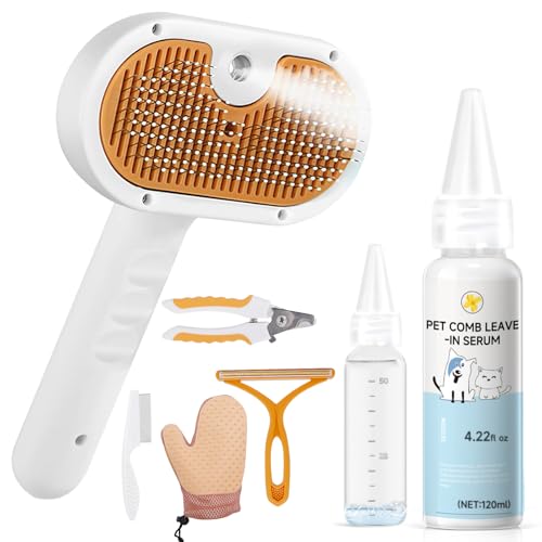 Image of Pet Steam Brush Dog Cat 2026 New Grooming Comb for Shedding, Floating Hair, Smooth & Detangling, Gentle Cool Mist Softens Hair Reduces Static Helps Pets Who Dislike Bathing,Includes Waterless Shampoo