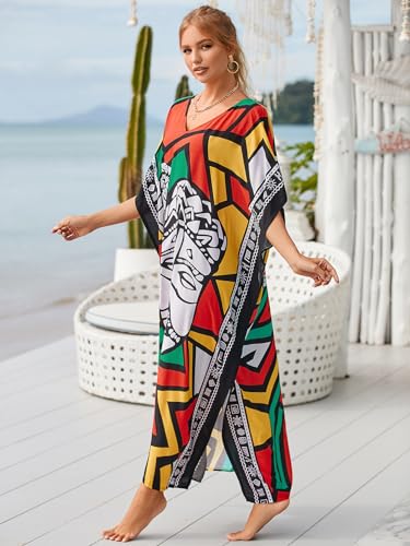 Image of Kaftan Dresses for Women Plus Size Bathing Suit Cover up Caftan Maxi Beach Dresses