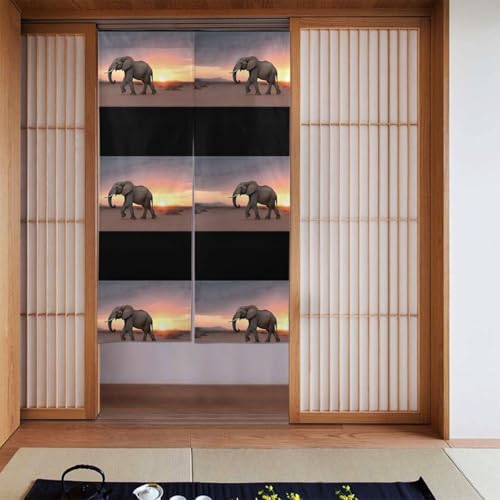 YYHHAOFA Cortina de puerta con diseño de elefante al atardecer, protección de privacidad adecuada para cocina, baño, habitación, 86 x 142 cm