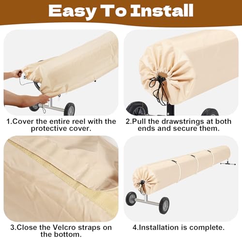 Pool Solar Reel Cover, 16 Ft Waterproof Swimming Pool Blanket Reel Protective Cover 420D Heavy Duty Solar Roller Blanket Protector for Above Ground and Inground Pools