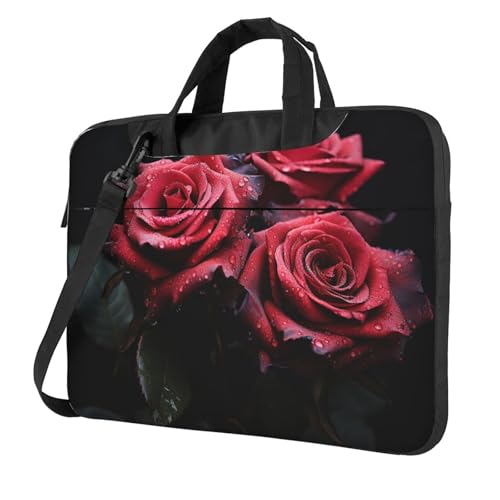 Bolsa Tote para Laptop con Diseño de Rosa Roja y Hoja Negra miniatura 1